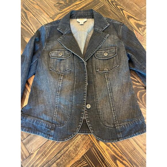 Talbots Denim Blazer Women 6 Dark Wash Jacket Y2K VTG Coquette Feminine Career - Picture 1 of 9